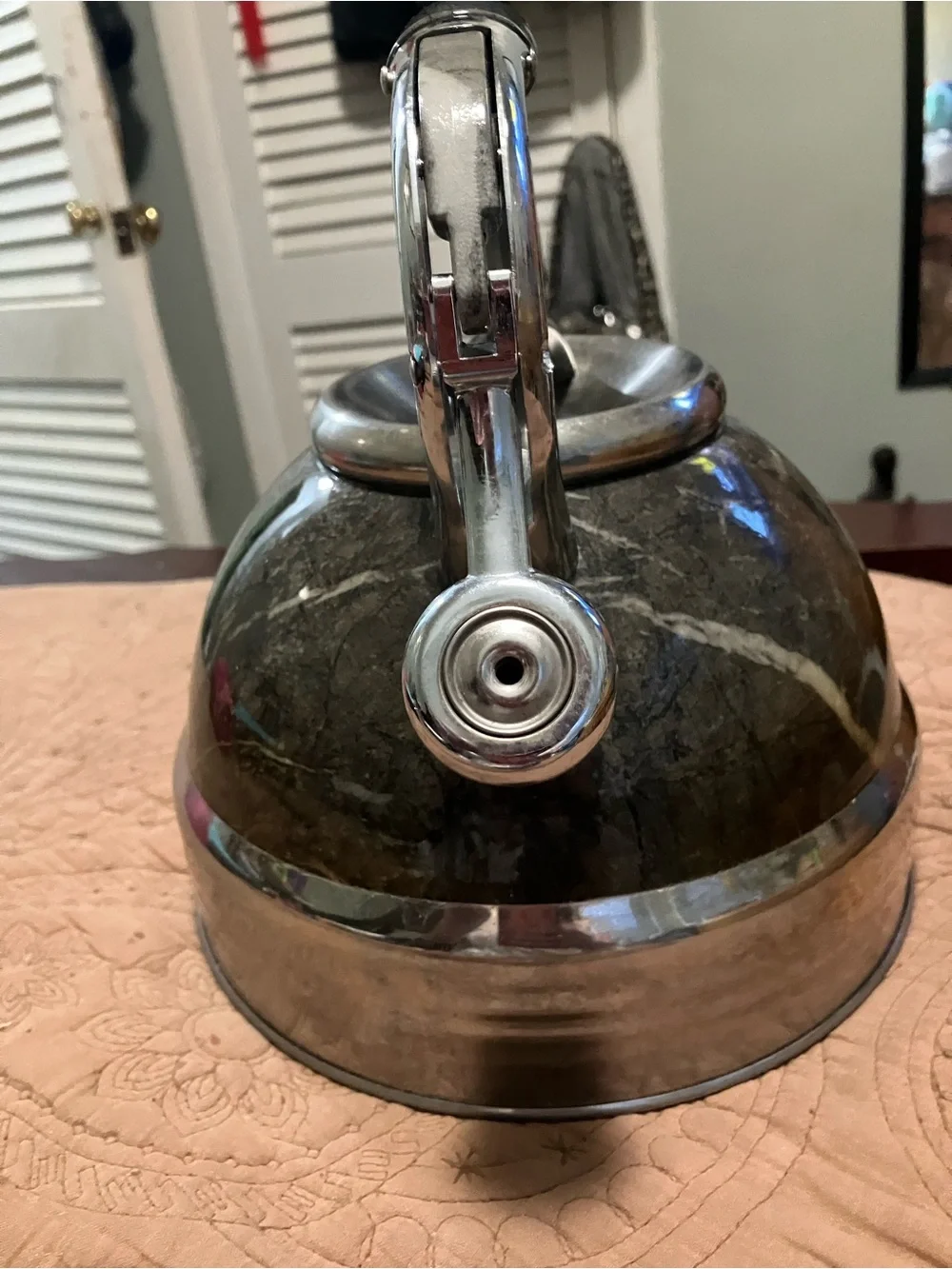 Stainless Steel Marble-Pattern Whistling Kettle - Gray